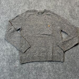 Topman Mens S Marled Knit Sweater Navy Cream Crewneck Button Pocket Pullover
